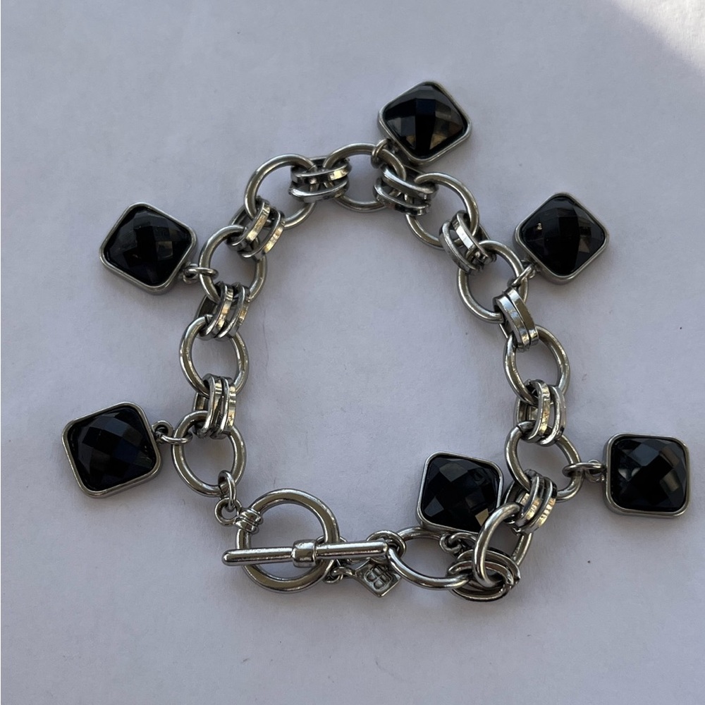 Banana Republic Silver tone charm bracelet with dark purple beads